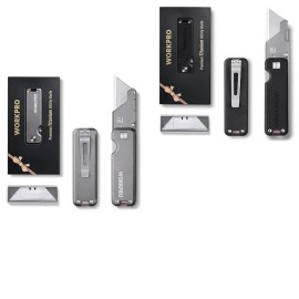 WORKPRO Premium Titanium Utility Knife, CNC Unibody Black/Gray w/10 Extra Blades - Black&Gray