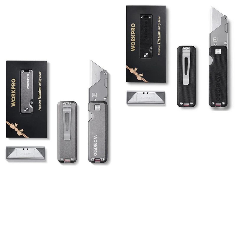 WORKPRO Premium Titanium Utility Knife, CNC Unibody Black/Gray w/10 Extra