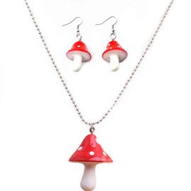 Set Cutie Creative Colorful Mushroom Shape Drop Dangle Earrings Pendant Chain Beaded Necklace Sweet Fresh for Women Jewelry Sets Gifts White Dot Gothic Dainty-Red