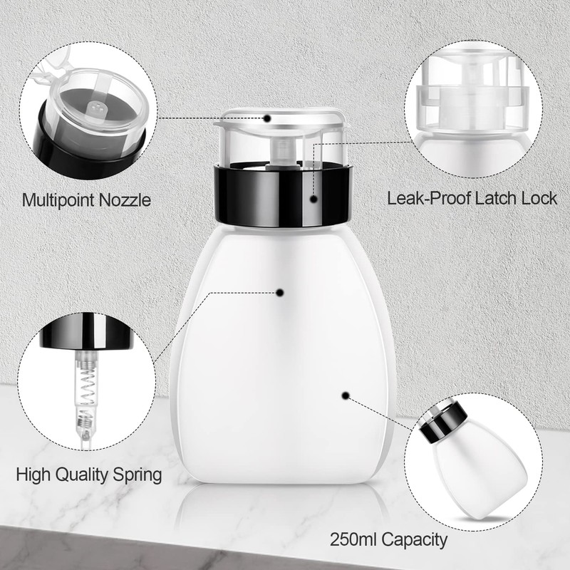 2 Pack 250ml/8.3oz Push Down Pump Dispenser Empty Plastic Lockable