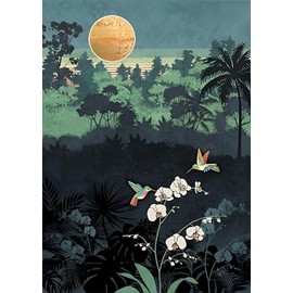 Birthday / Blank Greeting Card for Her - Female - Scenic Orchid and Hummingbirds Design - General Card Suitable for Any Occasion - Made in the UK