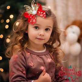 4 Pcs Christmas Hair Clips Big Bow Ribbon Hair Accessories Cute Reindeer Elk Hair Barrettes Holiday Headdress Hairpin for Girls Women Kids Xmas Party Cosplay Gift