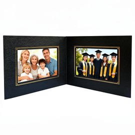 Photo Frame for Desk - Elegant Leather Paper Textured - 17x22cm Hardcover Picture Frame with Gold Foil Stamping, for 4x6 & 5x7 Photos - Ideal for Home Office Decor, Family, Baby, and Graduation Pictures (1, GOLD)