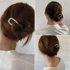 enophe enophe 2PCS Metal U Shape French Hair Pins for Women,Cute Wavy Twist Hair Forks for Long Hair,Medium Silver Gold Hairpins,Vintage 2 Long Prong Hair Sticks for Bun,French Hair Accessories for Women