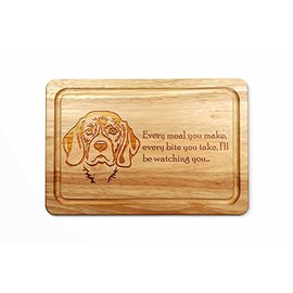 Hardwood Chopping Board with Beagle Dog Design - 30x20 cm Kitchen Cutting Board with Juice Groove - Gift Idea for Him or Her, Christmas & Birthdays - Made in The UK