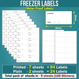 Pack of 108 Fridge Labels Freezer Food Labels (60 x 30 mm) Freezer Labels Easy Peel Off Food Stickers Labels Waterproof for Containers, Jars and Boxes Papa Prints®