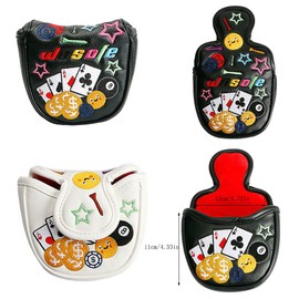 Golf Headcover Putter Cover Magnetic Closure Mallet Odyssey 2 Ball Tailor Made Spider Putter Playing Cards Embroidery (White)
