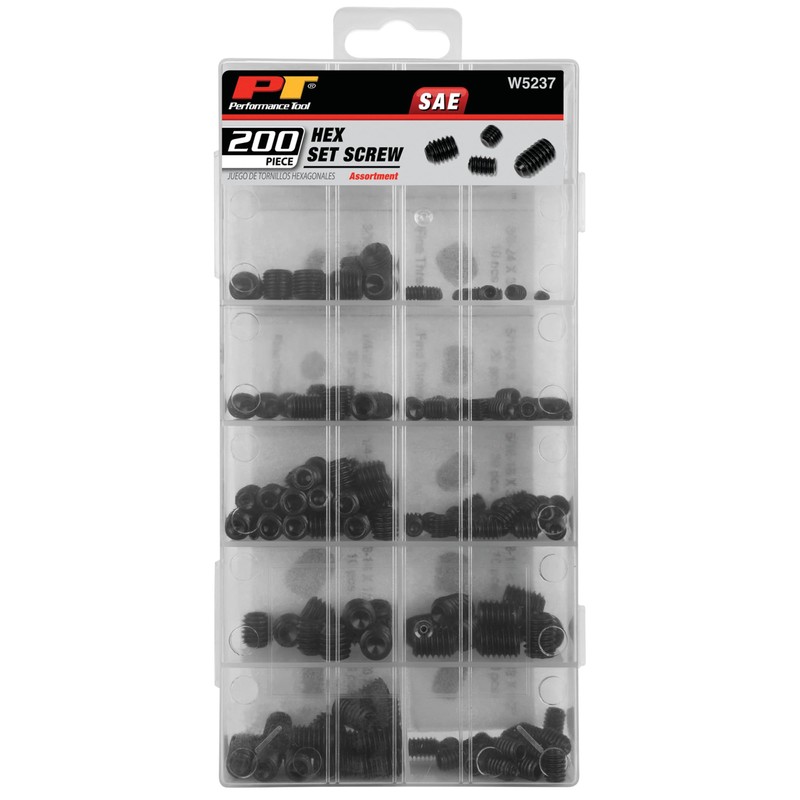 Performance Tool W5237 200pc SAE Hex Screw Assortment With Case