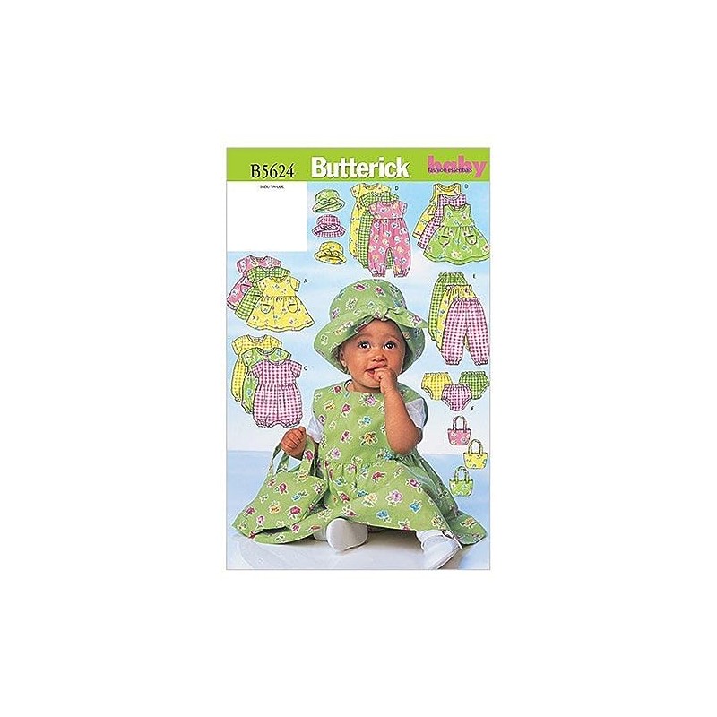 Butterick Patterns B5624 Size NB0 NB-Small-M Infants Dress Jumper Romper