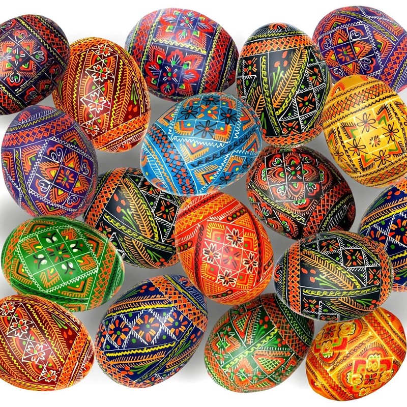 Ukrainian Easter Eggs, Hand Painted Wooden Pysanky, 2.5 Inches, Geometric