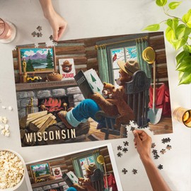 Lantern Press 1000 Piece Jigsaw Puzzle, Wisconsin, Smokey Bear, Reading Book to Cubs, Vintage
