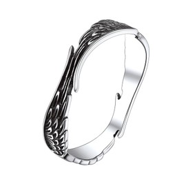 Suplight 925 Sterling Silver Angel Wings for Women Men, 4mm Retro Guardian Feather Miscarriage Rings Size 6