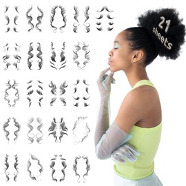 Onpep 21 Sheets Baby Hair Tattoo Stickers 21 Styles Temporary Tattoos Edges Hairline Lasting Waterproof Makeup for Black Women Fake Edge Curly Hair Bangs