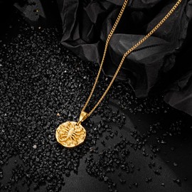 Zodiac Necklace for Men, Stainless Steel 12 Constellation Mens Necklace, Horoscope Astrology Embossed Pendant Necklace, Birthday Gifts for Women and Men (Gold Scorpio (10.24-11.21))