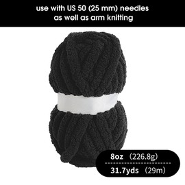 HOMBYS Black Chunky Chenille Yarn for Crocheting, Bulky Thick Fluffy Yarn for Knitting,Super Bulky Chunky Yarn for Hand Knitting Blanket, Soft Plush Yarn, 2 Jumbo Pack (27 yds,8 oz Each Skein)