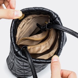 Yocipa Leather Mini Shoulder Bag, Women's, Multifunctional Smartphone Pouch, Genuine Leather, Lightweight, Small Bag (Black)