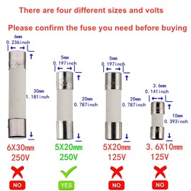 YOIILNZ(Pack of 20 Pcs) T15A250V Ceramic fuses Slow-Blow 5x20mm/0.2x0.79inch 15AMP 250V Ceramic Tube Time-delay Fuses