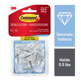 Command Wire Hooks Value Pack, Small, Clear, 9 Hooks 12 Small Strips