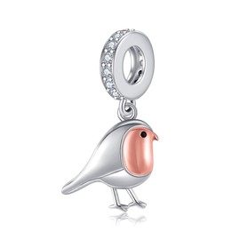 HUKKUN Robin Bird Bracelet Charms Sterling Silver Robin Bead Charms Bird Jewelry Gift for Women