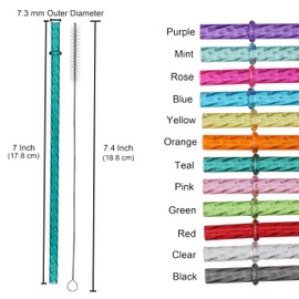 Dakoufish 7 Inch Reusable Clear Plastic Swirl Drinking Straws for 10 oz & 12 oz Short Mini Mason Jar Tumblers,Set of 12 Pcs Replacement Straws with Cleaning Brush (7inch, 12color)