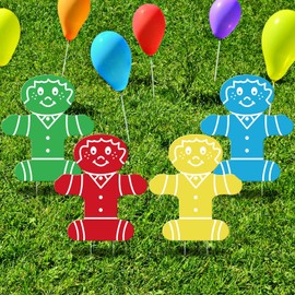 AceOrbit 4 Pcs Christmas Gingerbread Man Yard Signs with Stakes Waterproof Outdoor Christmas Gingerbread Man Lawn Pathway Patio Signs for Xmas Holiday Outdoor Game Party Decoration