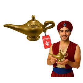 Nicky Bigs Novelties Morph Plastic Gold Fake Genie Oil Wish Lamp Prop Cosplay Gold Magic Genie Lamp Bottle Table Props Costume Accessory