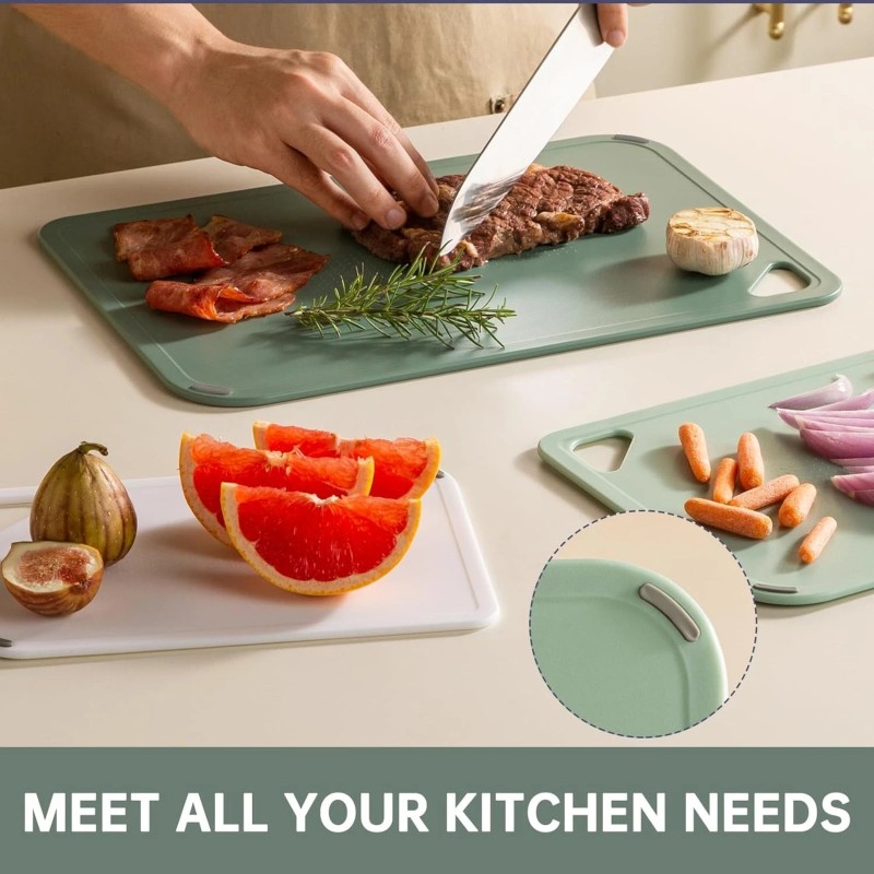 thetchry Plastic Cutting Board Set of 3 Large-Small Chopping Boards