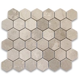 Stone Center Online M32XT Tumbled Crema Marfil Marble 2" Hexagon Non Slip Shower Floor Tile