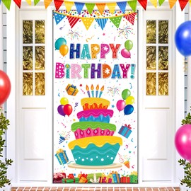 Colorful Birthday Party Decoration Door Cover Rainbow Happy Birthday Door Banner Large Colorful Birthday Banner Cover Backdrop for Kids Boys Girls Birthday Party Supplies Indoor Outdoor Decor 73x35''