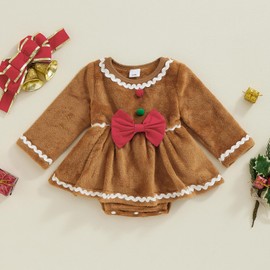 Liuckyxin Baby Girl Christmas Romper Dress Long Sleeve Gingerbread Jumpsuits for Newborn Infant Fashion Xmas Clothes (Brown, 6-12 Months)