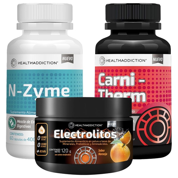 HEALTHADDICTION Electrolitos con BCAAs Enzimas Digestivas Carnitherm con L-Carnitina, T