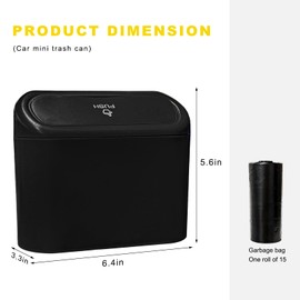 ZNDAW Car Trash Can Bin with Lid, Mini Portable Auto Garbage Can with 15Pcs Trash Bags, Waterproof Leakproof Small Garbage Organizer, Car Dustbin for Vehicle, Home, Office (Black)