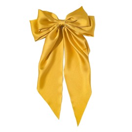 Silky Satin Big for Women Hair Ribbons Oversized Long Tail White Hair Bows,Bow Black Hair Bow Large Hair Ribbon Barrettes Metal Clips Bowknot Hair Accessories Hair Bows,Hair Clips (Yellow)