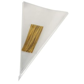 Muyindo 100 Pieces (7x15 Inch) Clear Cone Bags with Twist Ties for Candies, Cookies, Popcorn, Sweets, Chocolates and More; Perfect for Birthday, Wedding, Halloween, Christmas and Other Social Events