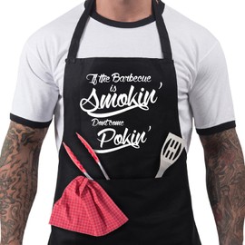 BBQ Aprons for Men, Funny Cooking BBQ Apron in 100% Cotton, Adjustable with 2 Pockets, Birthday, Christmas, Cooking Gifts for dad, chef, husband, him - Barbecue is Smokin' - Black