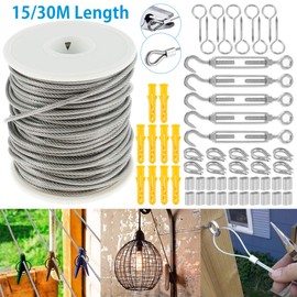 Stainless Steel Wire Rope 304, Marine Grade Cable Railing Kit, Aircraft Wire Rope & Picture Hanging Kit for Railing, Decking, Boat Marine Hardware (30m)