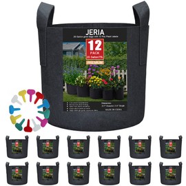 JERIA 12-Pack 20 Gallon, Vegetable/Flower/Plant Grow Bags, Aeration Fabric Pots with Handles (Black), Come with 12 Pcs Plant Labels