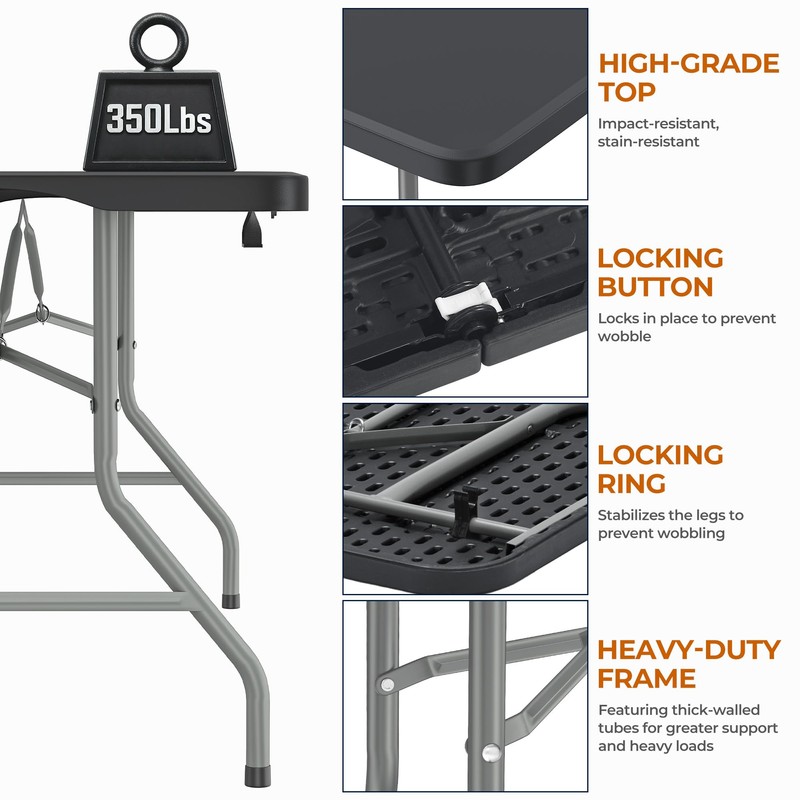 Fenbeli 5FT Folding Table, 350 LBS Heavy Duty with 18%