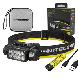 Nitecore HC65 UHE Ultra High Triple Output Metal Rechargeable Headlamp - 2,000 Lumens w/Battery, Carrying Case and Eco- Sensa USB-C Cable Included