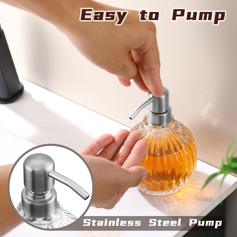 Ximlike Round Bathroom Soap Dispenser Brushed Nickel Pump, Glass Bottle