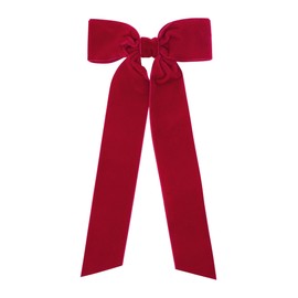 Wee Ones Girls' Velvet Bowtie with Plain Wrap Center and Streamer Tails on a WeeStay Clip, Medium, Cardinal