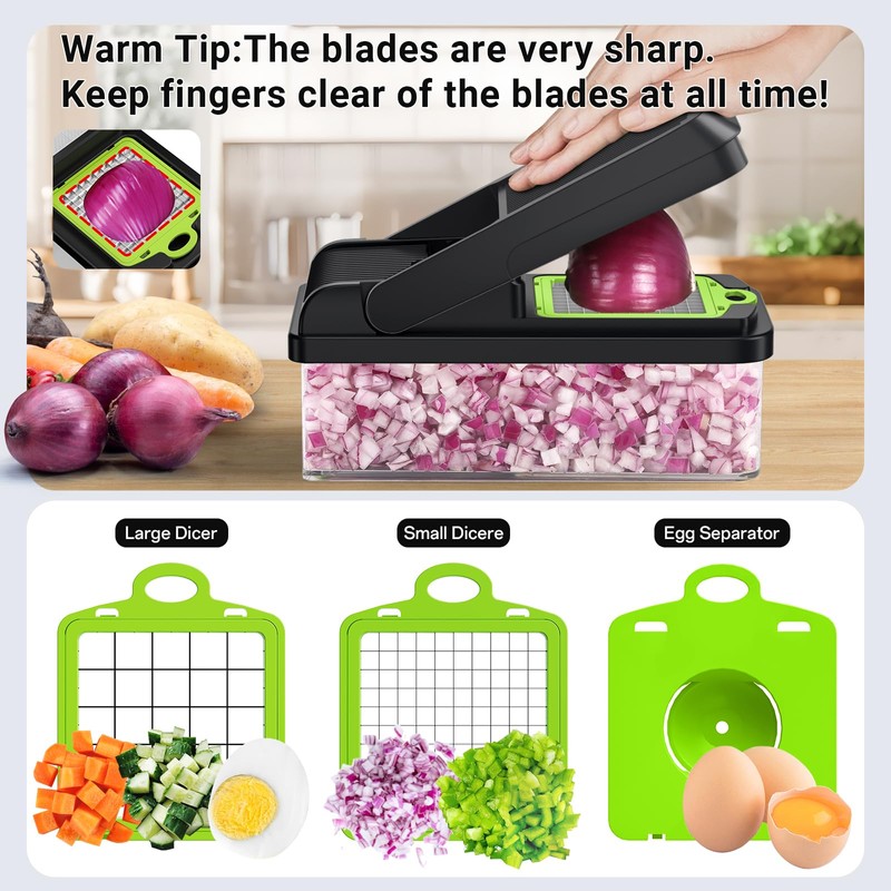 SpaceHacks 12-in-1 Vegetable Chopper, Kitchen Gadgets with 7 Blades, Veggie,
