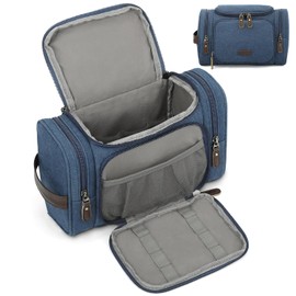 ZOMFELT Travel Toiletry Bag for Men, Water-Resistant Canvas Dopp Kit with Wet Compartments, Multi-Pocket Organizer for Shaving Kit, Gym Essentials and Toiletries Accessories, Blue