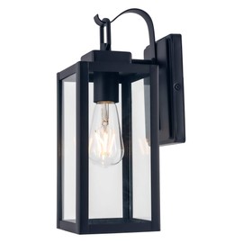 YaoKuem Outdoor Wall Lantern, Wall Sconce as Porch Lighting Fixture, E26 Base 60W Max, Metal Housing Plus Glass, Wet Location Rated, Bulbs not Included (Black)