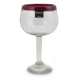 NOVICA Hand Blown Clear Red Recycled Glass Wine Glasses, 12 Oz 'Ruby Globe' (Set Of 4)