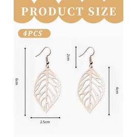 QLEUIFT 2 Pairs Boho Hollow Leaf Earrings Large Leaf Earrings Filigree Leaf Hook Earrings Exaggerated Leaf Dangle Earrings Statement Leaf Earrings Jewellery for Women and Girls, Gold and Silver