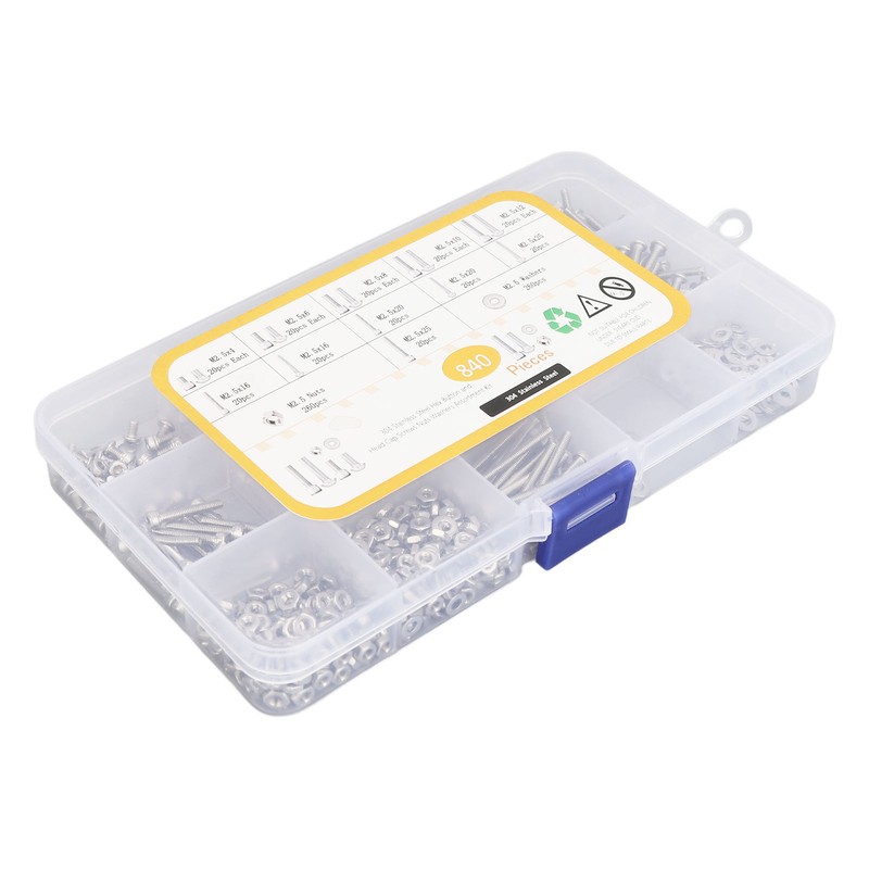 840Pcs Bolts Nuts Assortment Kit Metric M2.5 Assorted Cap Hex