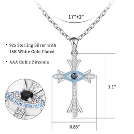 HOTIE Evil Eye Necklace Christmas gifts, 925 Sterling Silver Cross Necklace for Women, Cross Evil Eye Pendant Jewelry Protection Faith gifts for Women Grils Birthday Anniversary