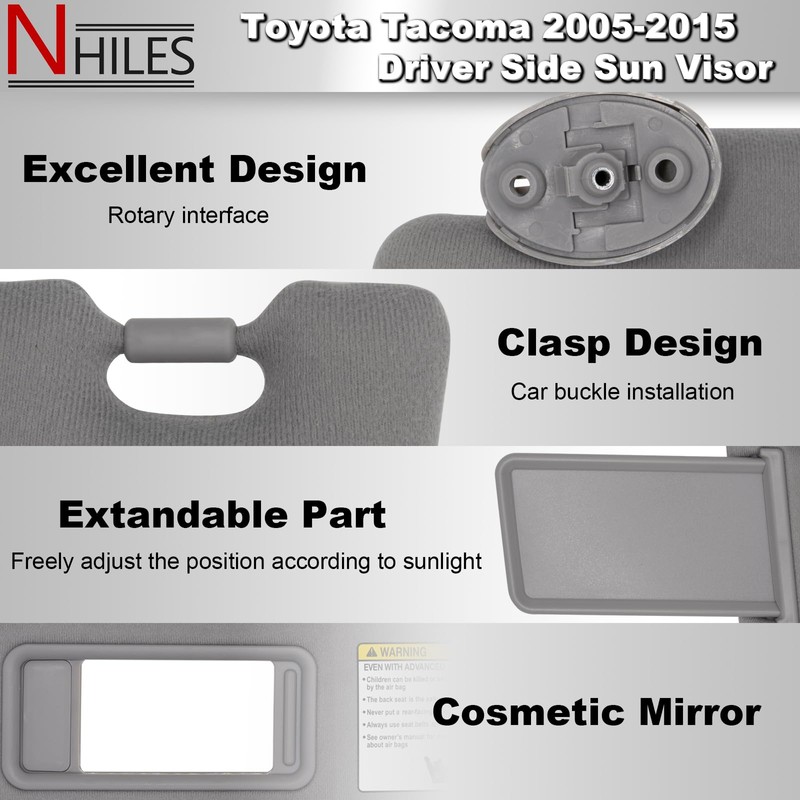 NHILES Left Driver Side Sun Visors Compatible with Toyota Tacoma