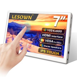 LESOWN Small Monitor 7 inch 1024x600 IPS Capacitive Touch 7" HDMI Wide Screen Portable LCD Display with Speakers for Raspberry Pi Laptop White